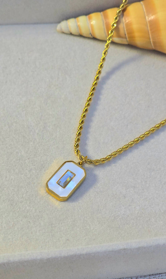 316L Stainless Steel White Enamel & Stone Embellished Rope Chain Necklace