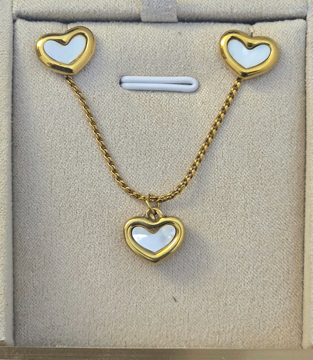 THE AURELIA MOTHER OF PEARL CHUNKY HEARTS PENDANT AND STUDS 316L STAINLESS STEEL
