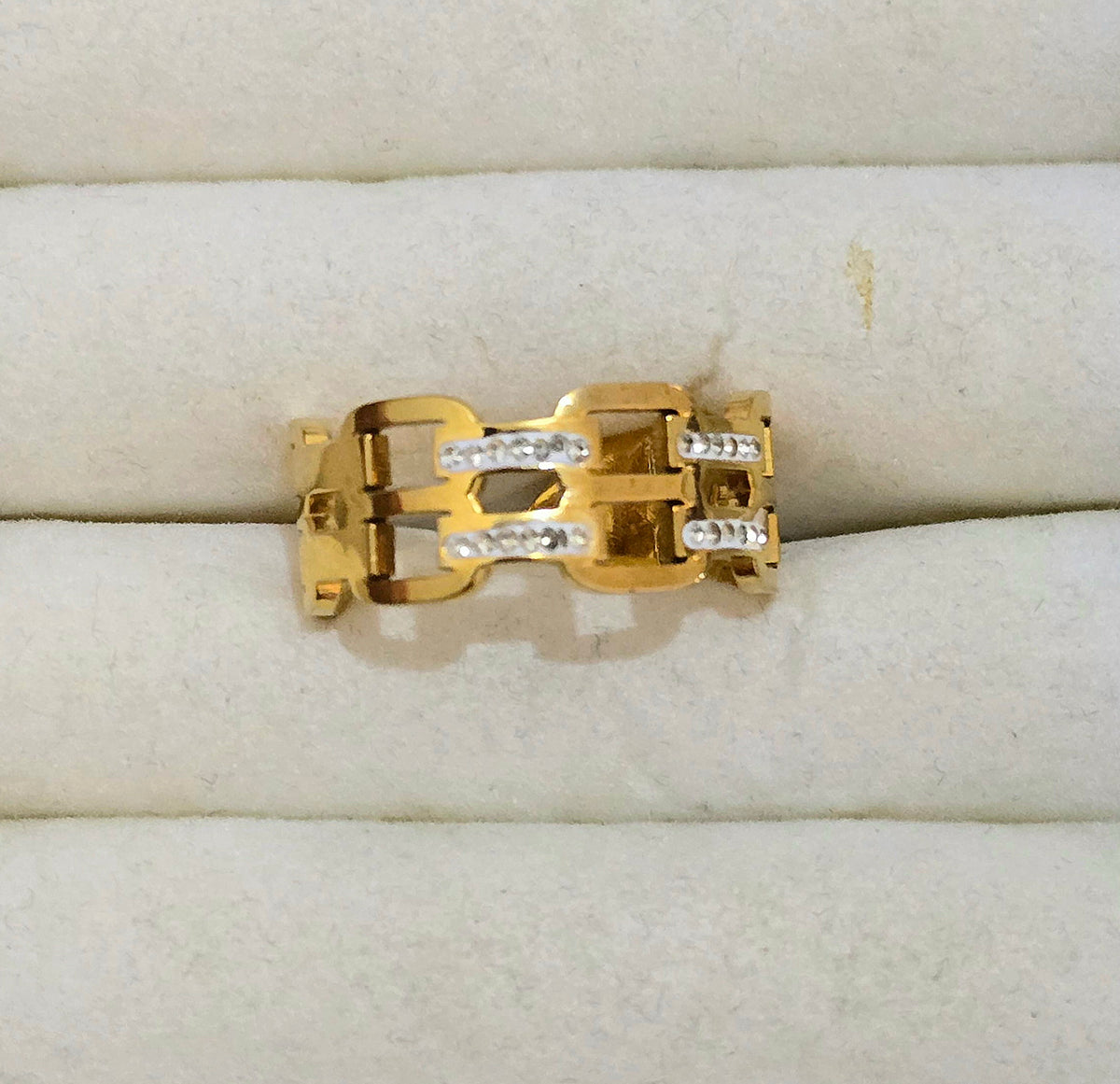 LINK CRYSTAL PAVE RING IN STAINLESS STEEL ADJUSTABLE