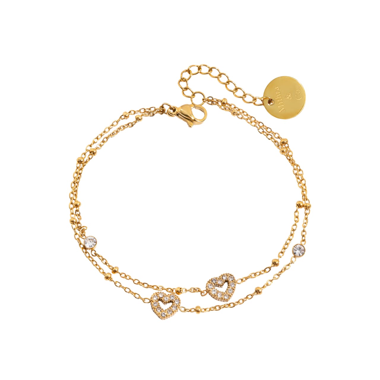 Stainless Steel Mini Hearts Stone Studded Waterproof Bracelet