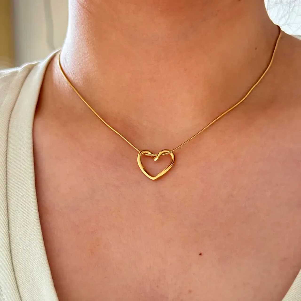 Stainless Steel Gold-Tone Open Heart Pendant Necklace