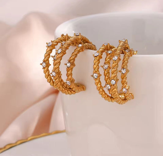 Gold Twisted Rope Hoop Earrings – Stainless Steel, Waterproof & Tarnish Free