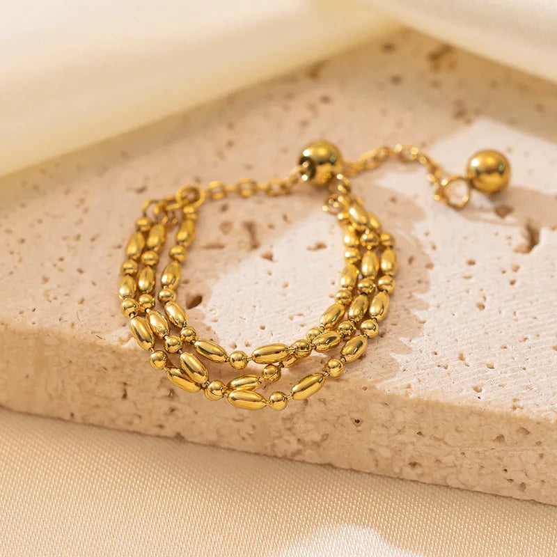 LAYERED BEAD CHAIN ADJUSTABLE RING