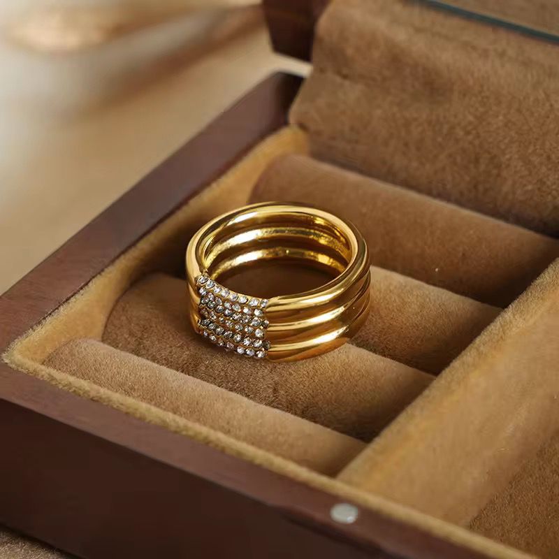 Stainless Steel Three-Layered Stone Ring