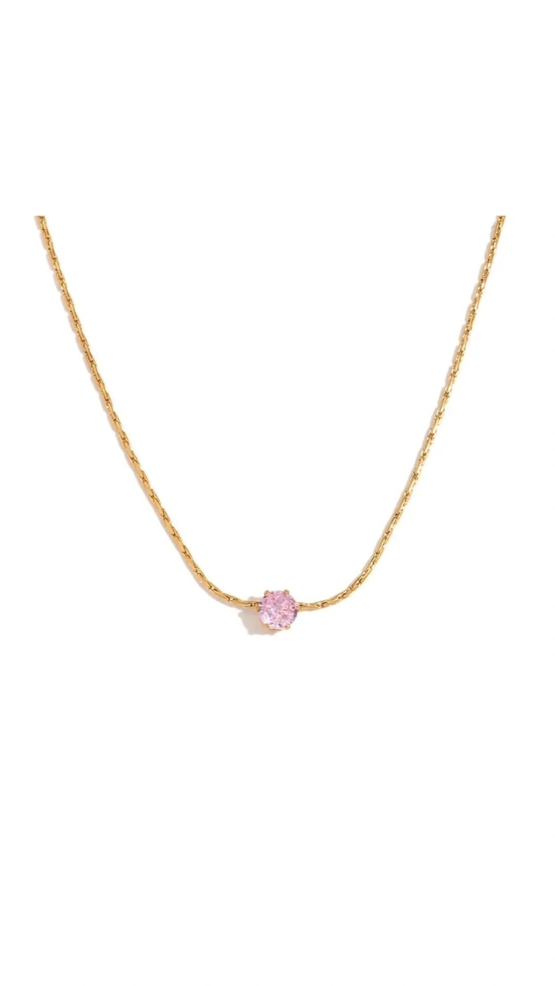 Stainless Steel Chain with Pink Solitaire Style Pendant