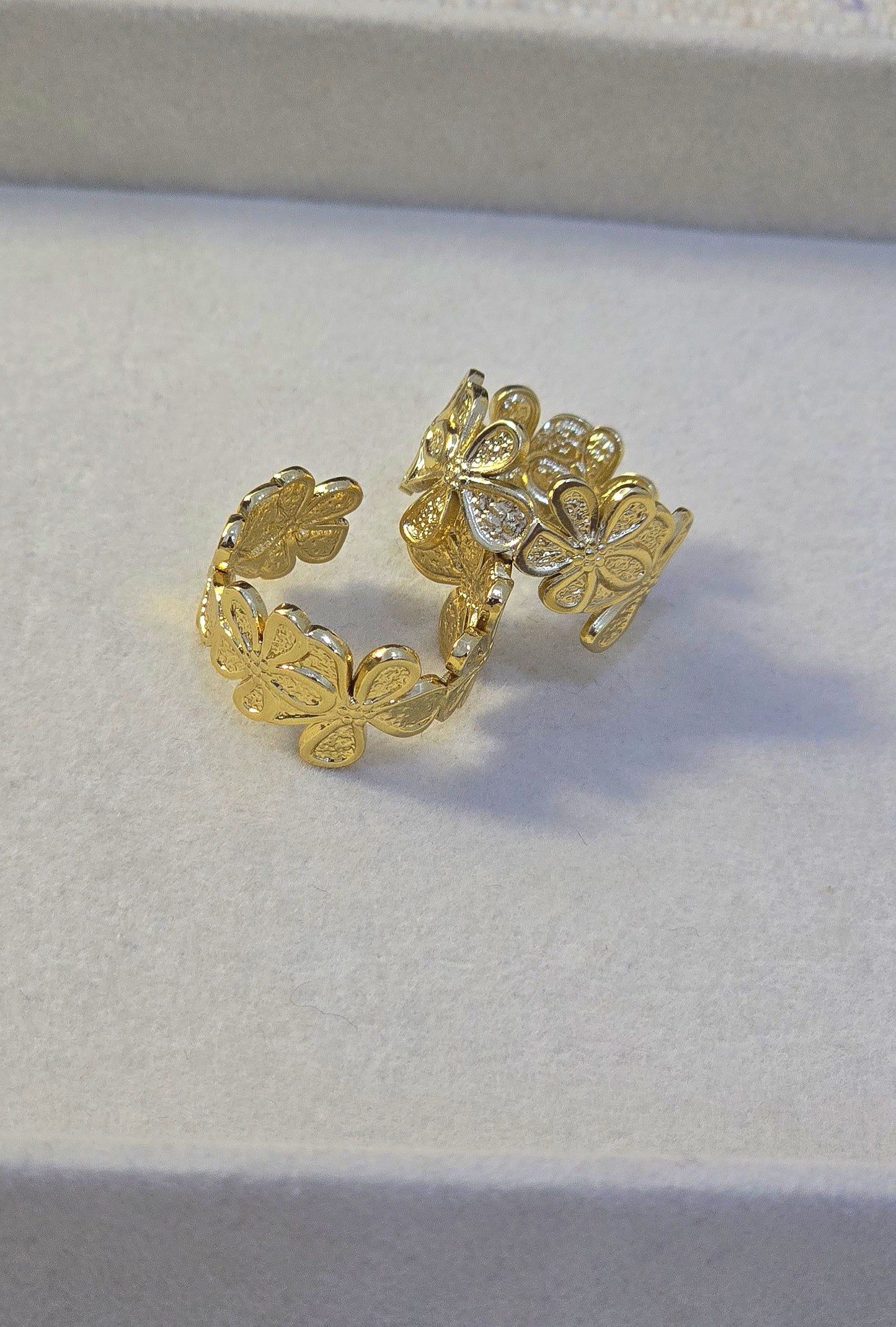 Stainless Steel Filigree Floral Cutout Adjustable Ring
