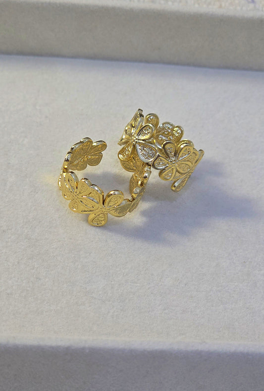 Stainless Steel Filigree Floral Cutout Adjustable Ring