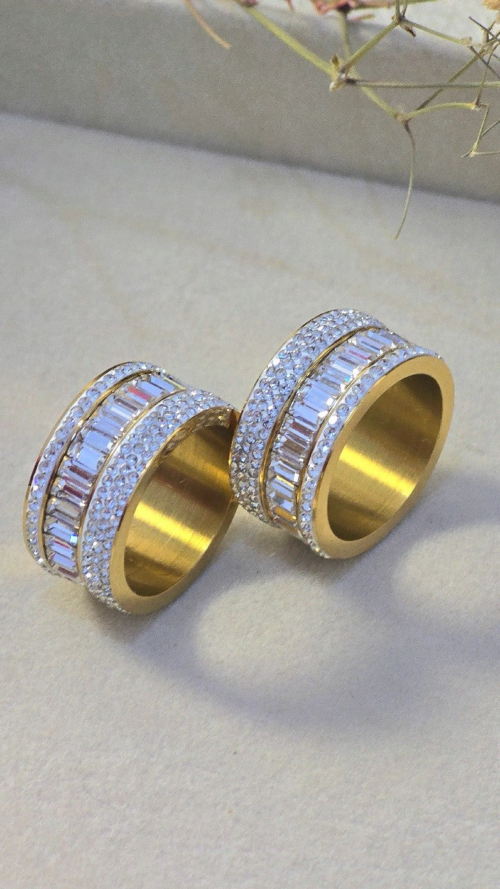 Stainless Steel Fully-Iced Baguette & Pavé Band Ring