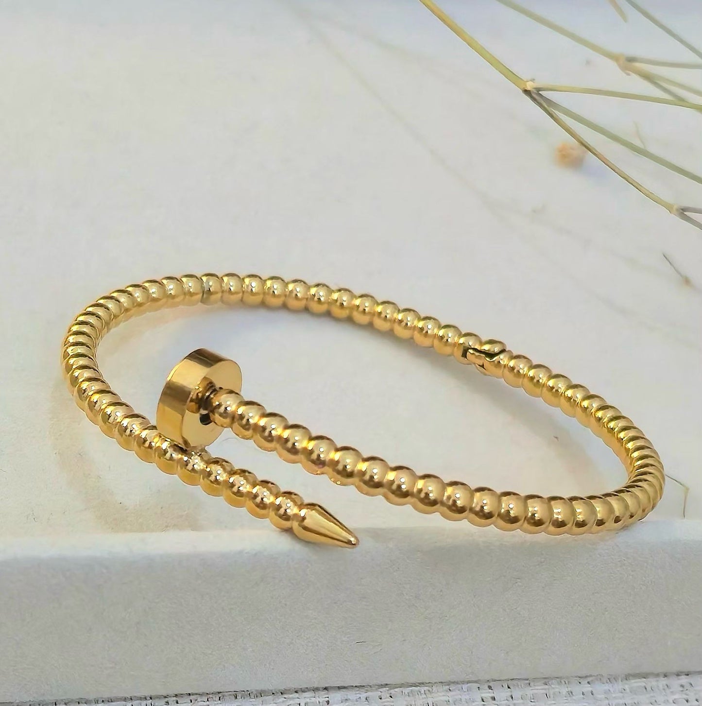 Stainless Steel Nail-Inspired Baguette Crystal Bangle