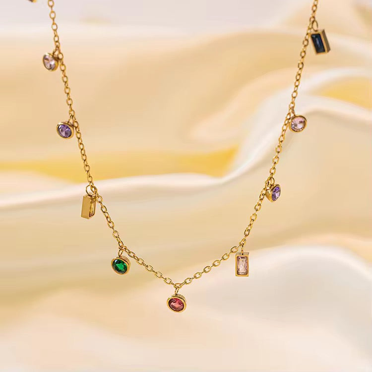 MULTI GEMSTONE CHARM STATION NECKLACE