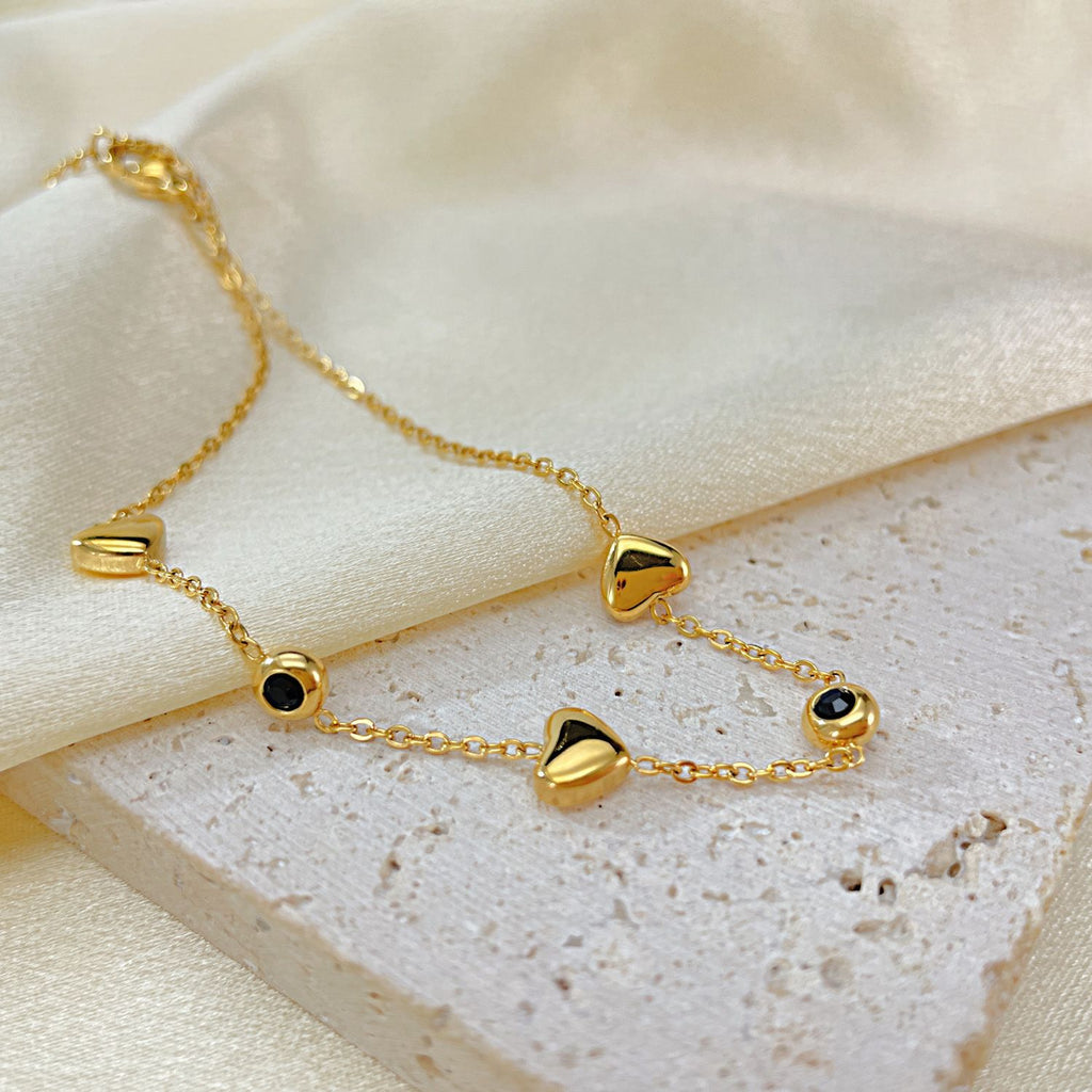 Stainless Steel Mini Chunky Heart & Multi Stone Bracelet