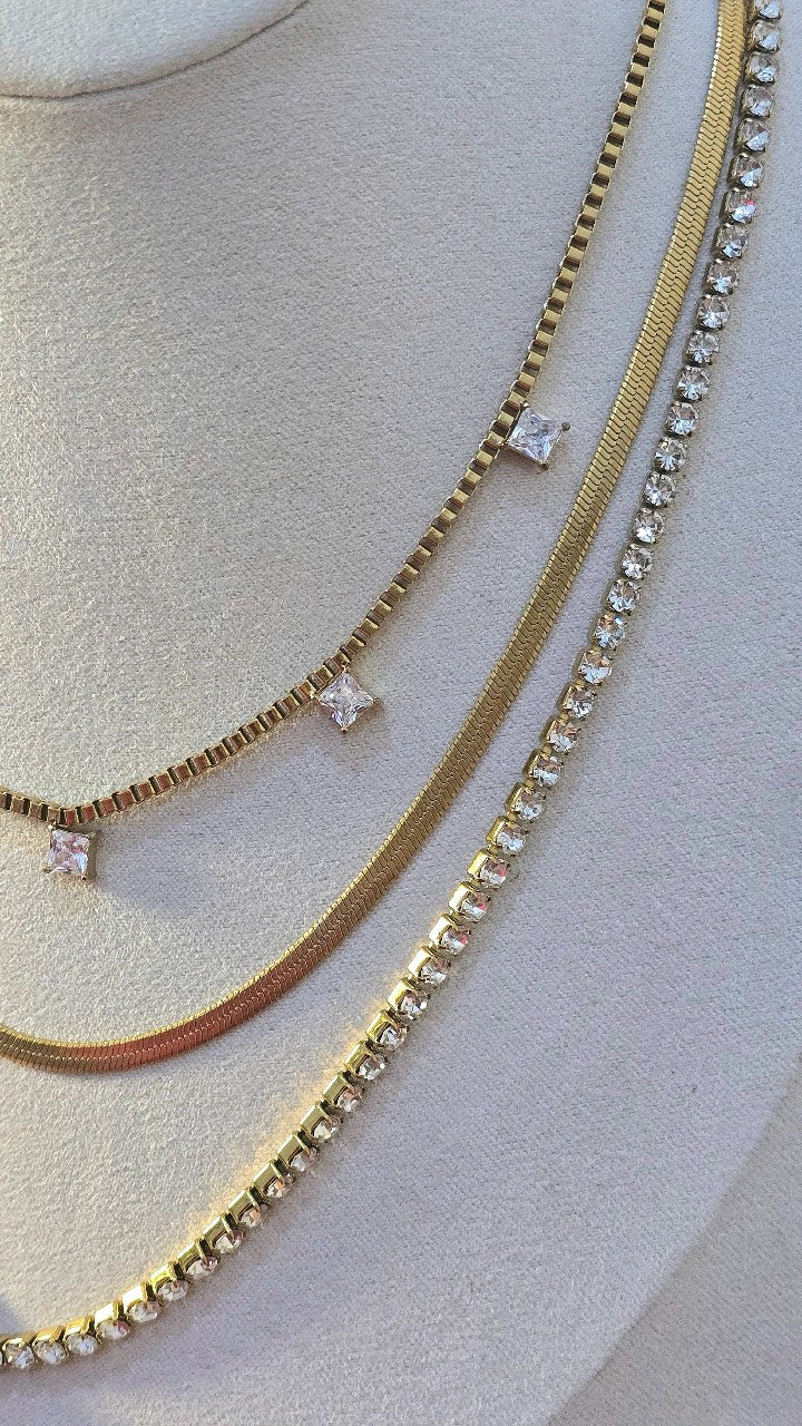 Stainless Steel Three-Layered Tennis Necklace