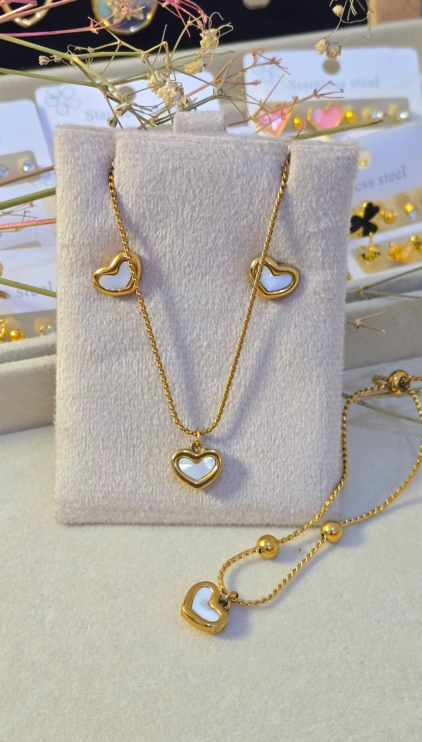 Heart Necklace & Earrings Set | Tarnish-Free Gold-Tone Stainless Steel