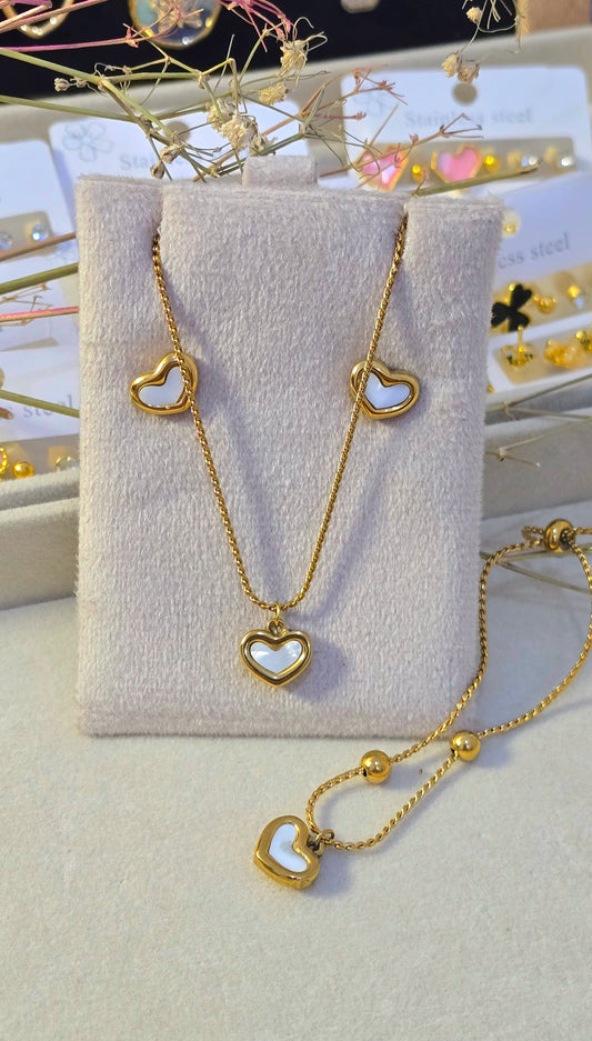 Heart Necklace & Earrings Set | Tarnish-Free Gold-Tone Stainless Steel