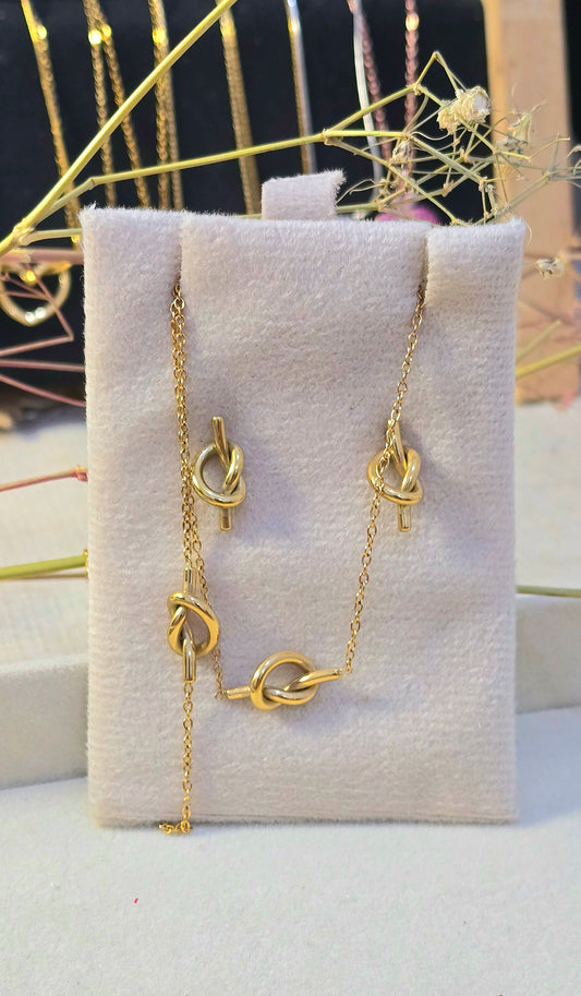 Elegant Love Knot Necklace & Earrings Set | Tarnish-Free Gold-Tone Stainless Steel