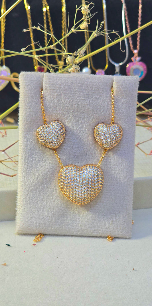 Chunky heart necklace and studs | Tarnish-Free Gold Stainless Steel