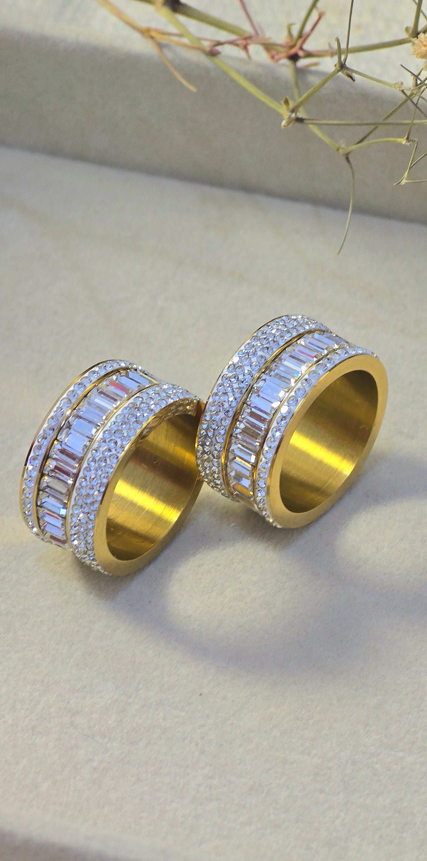 Luxury Baguette & Pave Zirconia Ring | Tarnish-Free Gold-Tone Stainless Steel