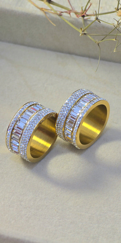 Luxury Baguette & Pave Zirconia Ring | Tarnish-Free Gold-Tone Stainless Steel