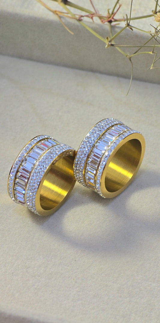 Luxury Baguette & Pave Zirconia Ring | Tarnish-Free Gold-Tone Stainless Steel