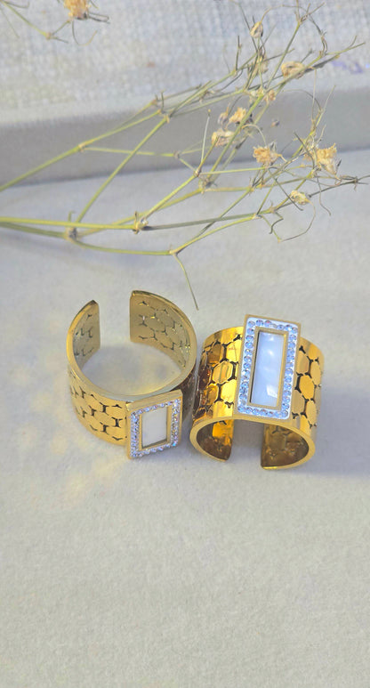 Honeycomb Textured Wide Band Ring | Tarnish-Free Gold-Tone Stainless Steel