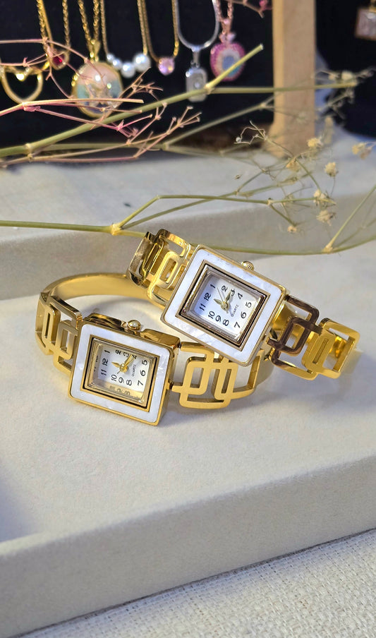 Elegant Square Dial Watch | Tarnish-Free Gold-Tone Stainless Steel Timepiece