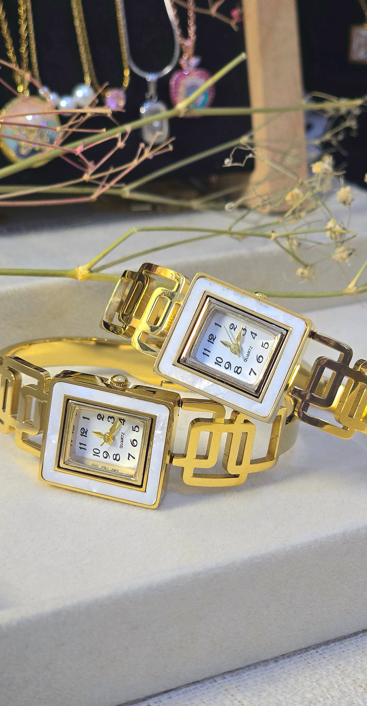 Elegant Square Dial Watch | Tarnish-Free Gold-Tone Stainless Steel Timepiece