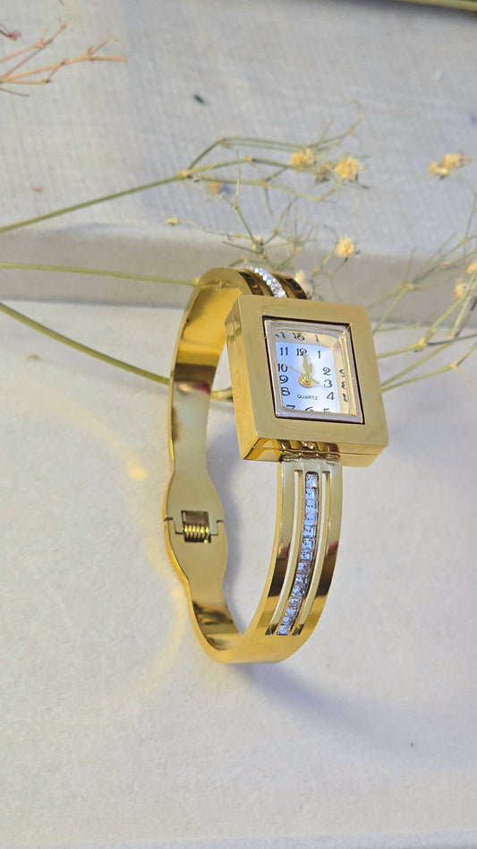 Vintage Square Dial Watch | Tarnish-Free Gold Stainless Steel