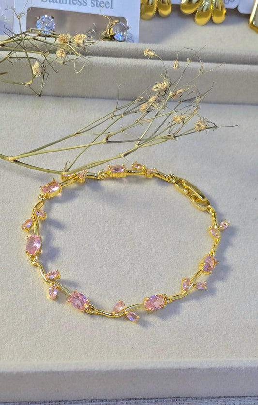 Stainless Steel Baby Pink Tulip Bracelet with Golden Base