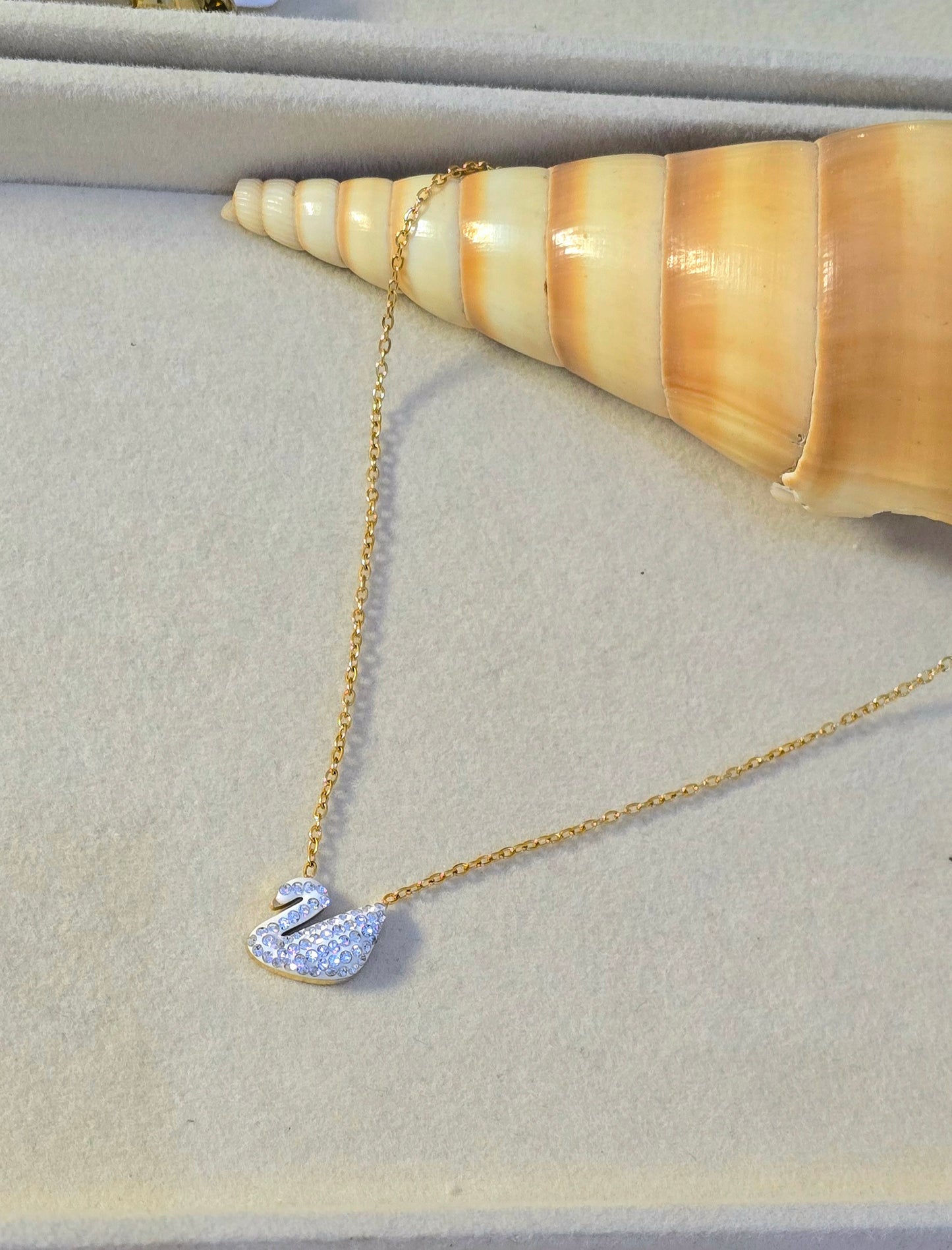 Stainless Steel White Swan Crystal Style Necklace