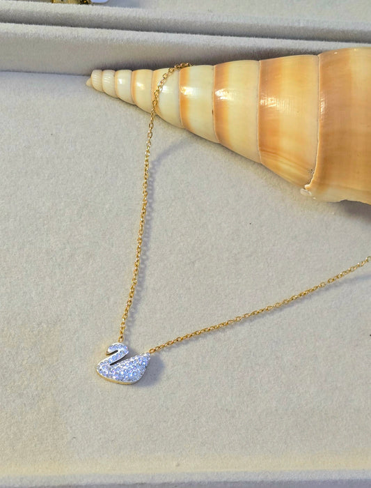 Stainless Steel White Swan Crystal Style Necklace