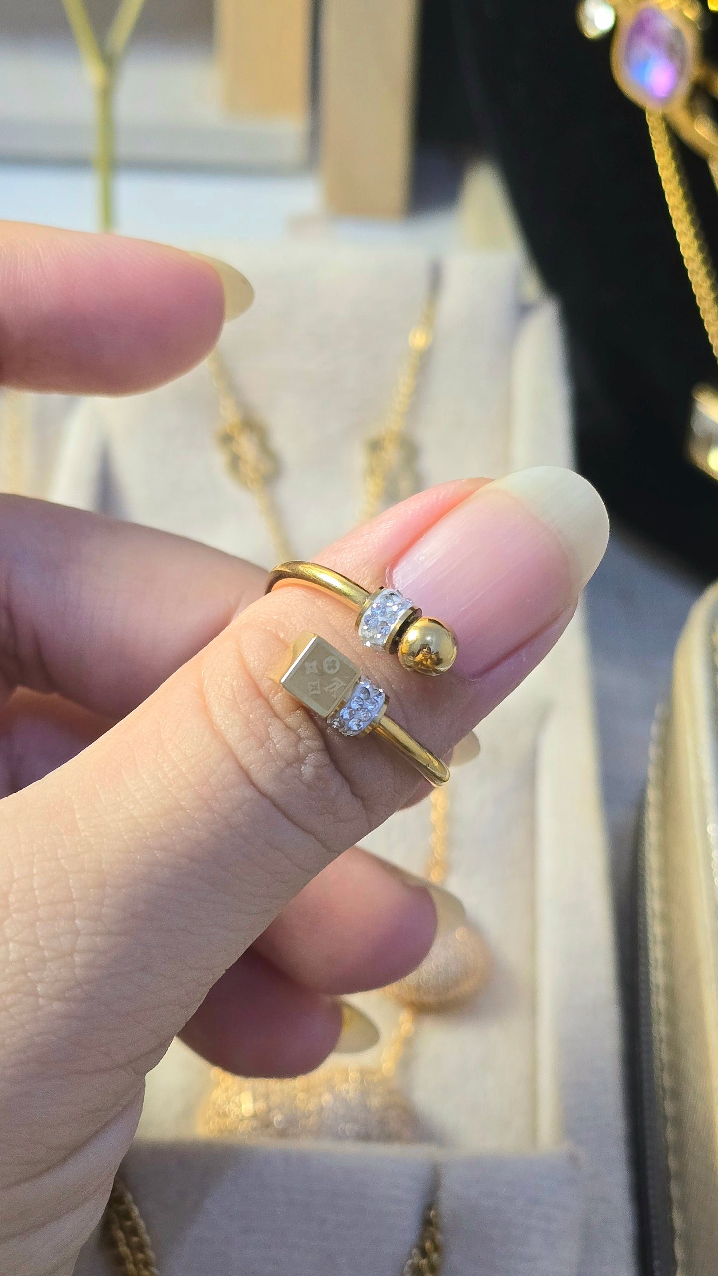 Stainless Steel Gold-Tone Designer Inspired Adjustable Ring