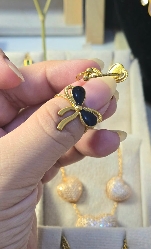 Stainless Steel Bow Style Adjustable Ring