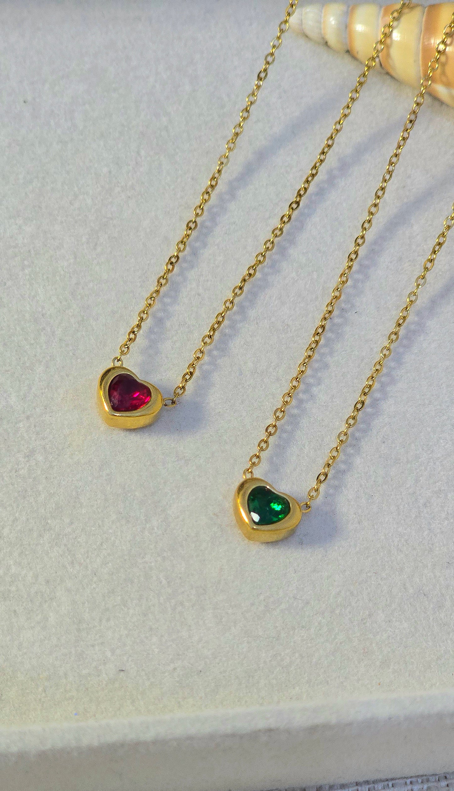 Stainless Steel Mini Hearts Necklace with Stone Embellishments