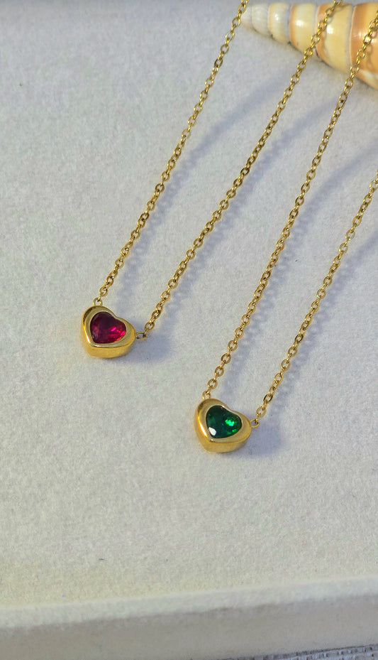 Stainless Steel Mini Hearts Necklace with Stone Embellishments