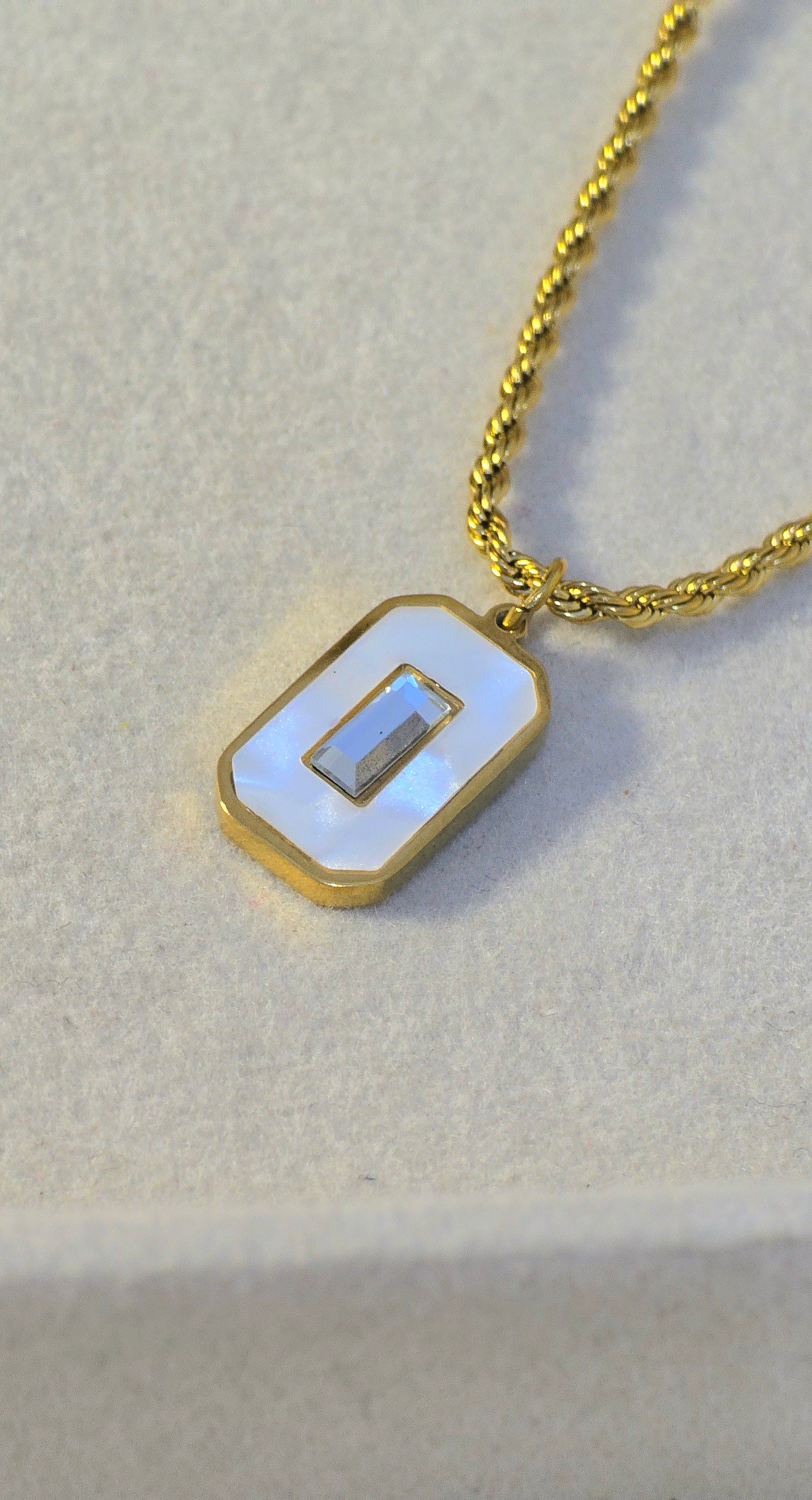 316L Stainless Steel White Enamel &amp; Stone Embellished Rope Chain Necklace