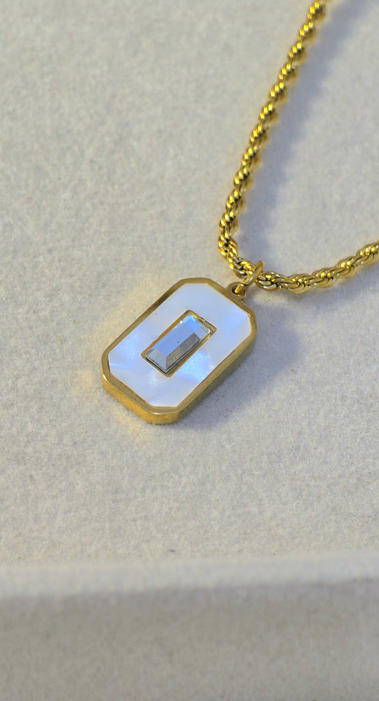 316L Stainless Steel White Enamel &amp; Stone Embellished Rope Chain Necklace