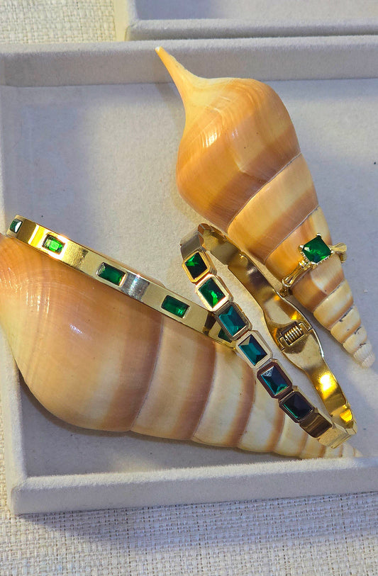 18k stainless steel handcuff Duo set in Emerald Green stones
