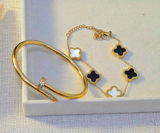 Nail handcuff and Clover bracelet Combo