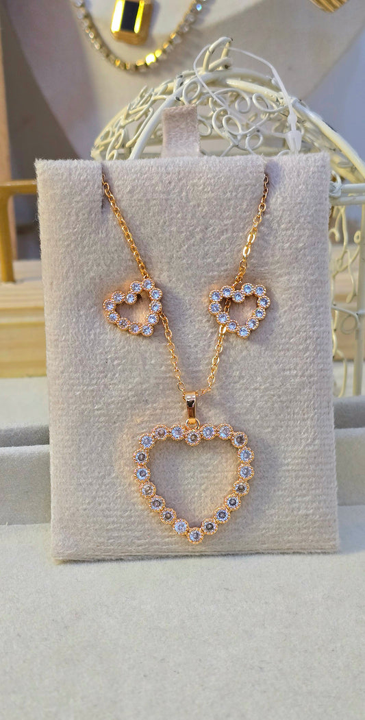 Crystal Halo Heart Necklace & studs