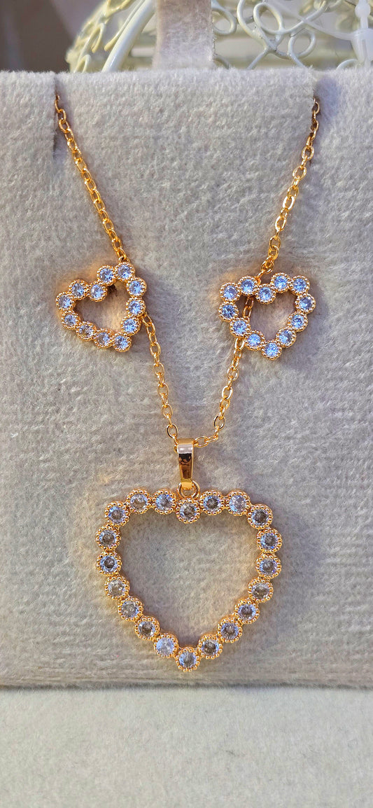 Crystal Halo Heart Necklace & studs