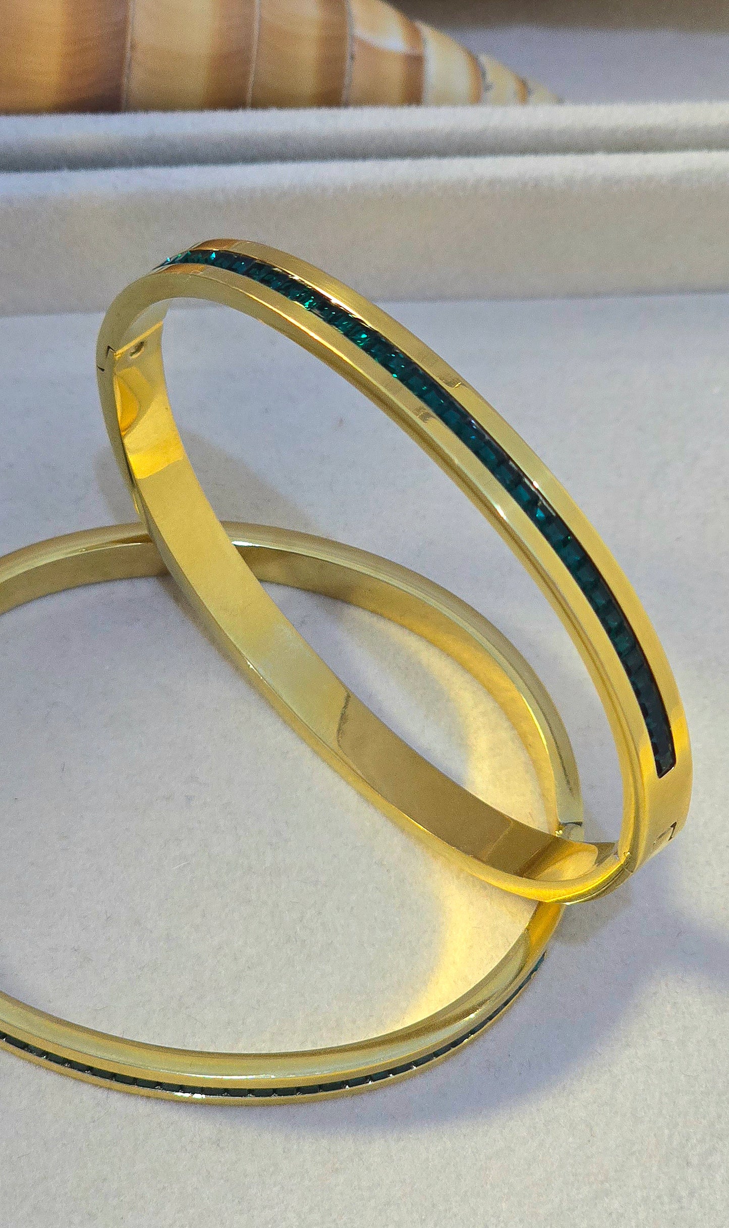 AMARA PAVE EMERALD GREEN STAINLESS STEEL BANGLE