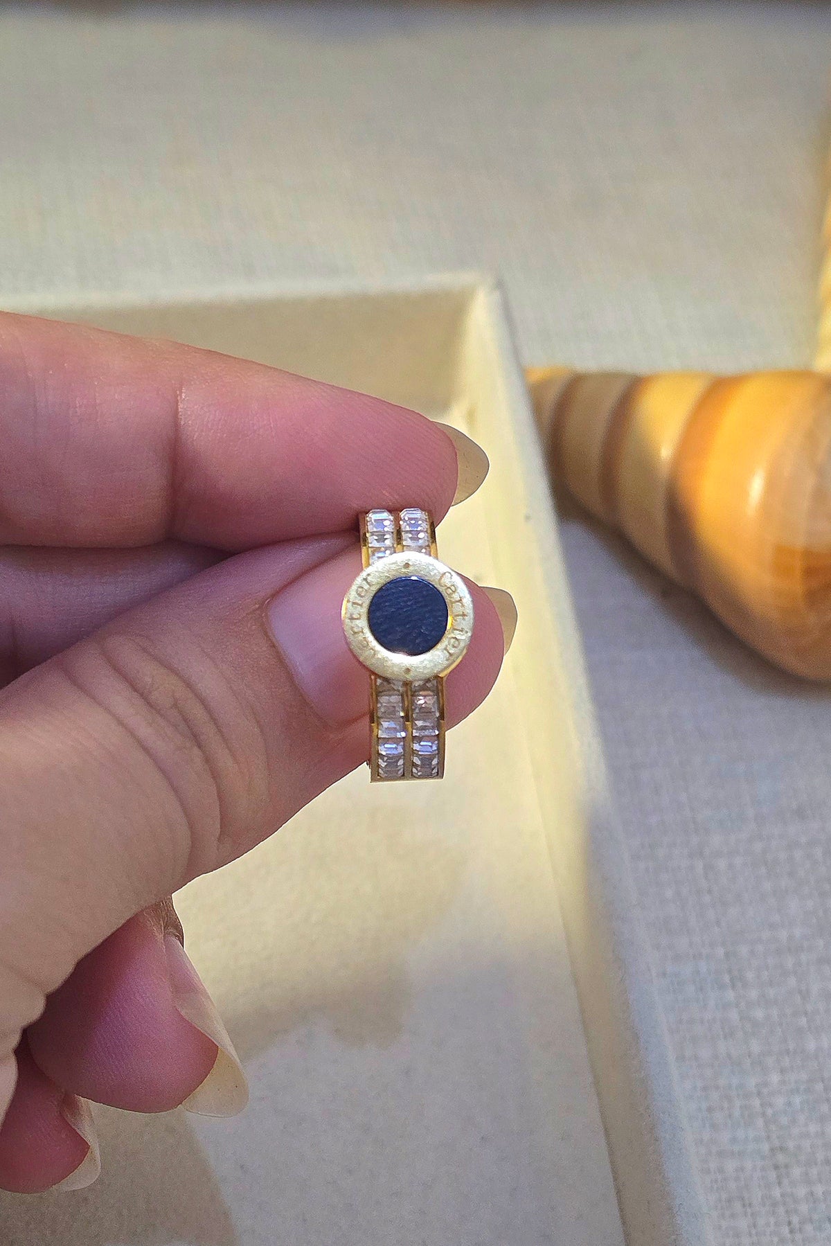 CARTIER STYLE RING WITH CRYSTAL ACCENTS