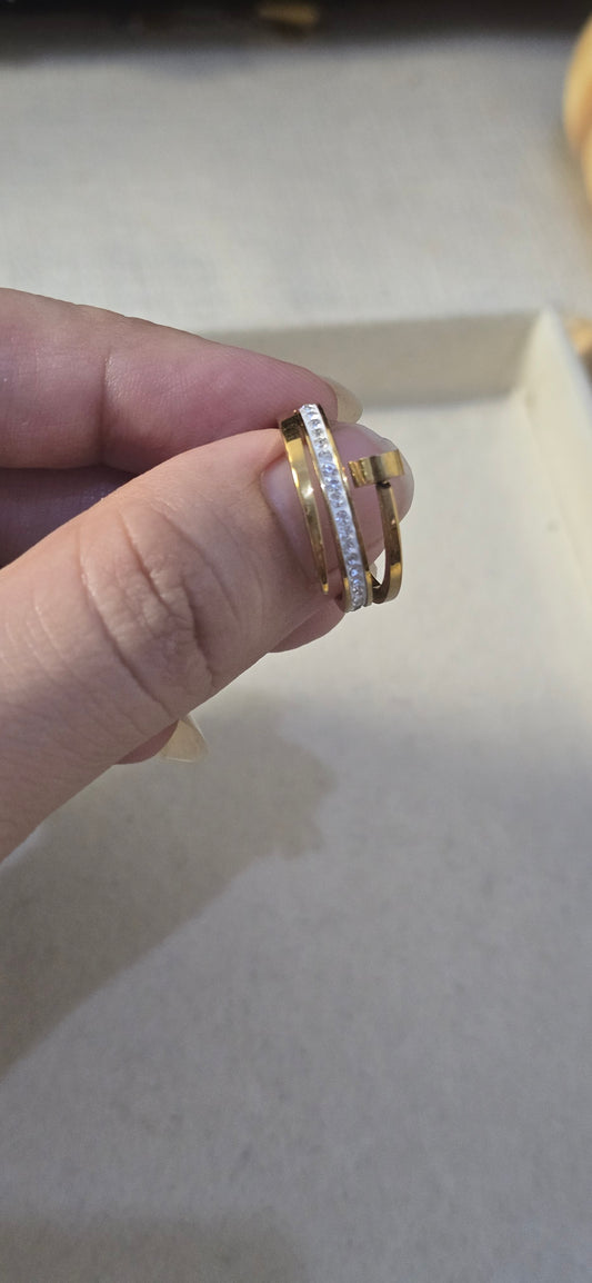 LUXE CRYSTAL NAIL MOTIF STAINLESS STEEL RING