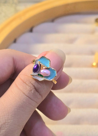 ENAMELLED DAINTY STAINLESS STEEL ADJUSTABLE RING