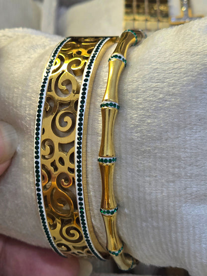 BAMBOO JOINT STYLE HANDCUFF 18K GOLD PLATED STAINLESS STEEL