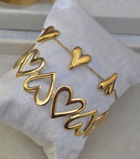 HEARTLOCK HANDCUFF STATEMENT BRACELET COMBO STAINLESS STEEL