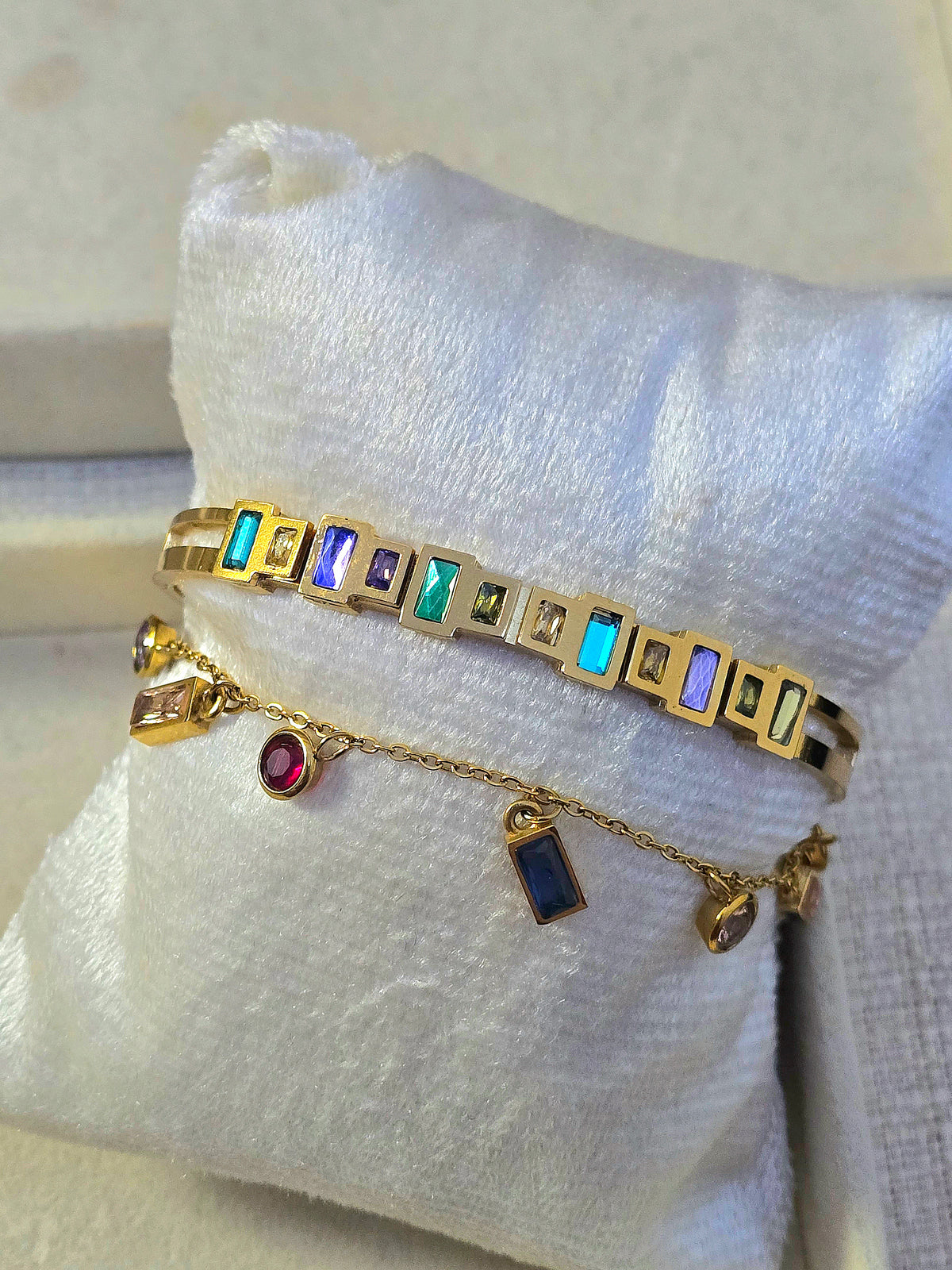 CELESTIAL RAINBOW GEM HANDCUFF & MULTI COLOURED STONES BRACELET