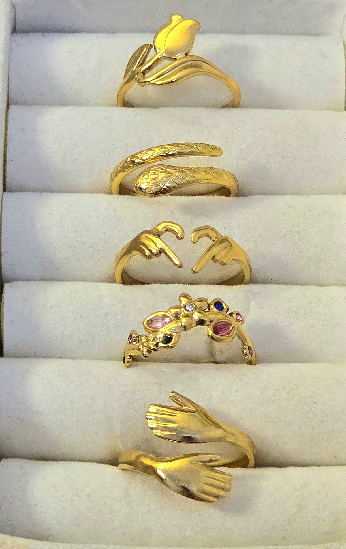 THE SOLENE DELICATE GOLDEN STAINLESS STEEL  ADJUSTABLE RING
