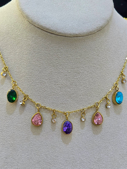 CELESTIAL MULTI COLOURED GEMSTONE CHARM NECKLACE 316L STAINLESS STEEL
