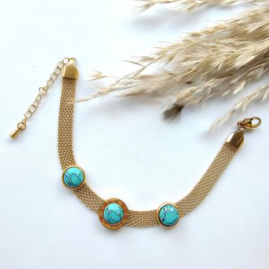 Stainless Steel Turkish Style Turquoise Stone Bracelet